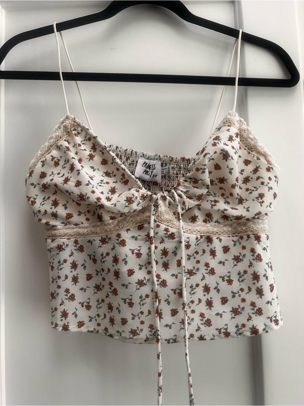 Princess Polly White Cream Floral Lace-Trim Camisole